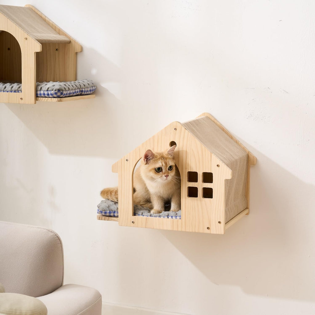 2-Pack Natural Wood Cat Wall House Bed