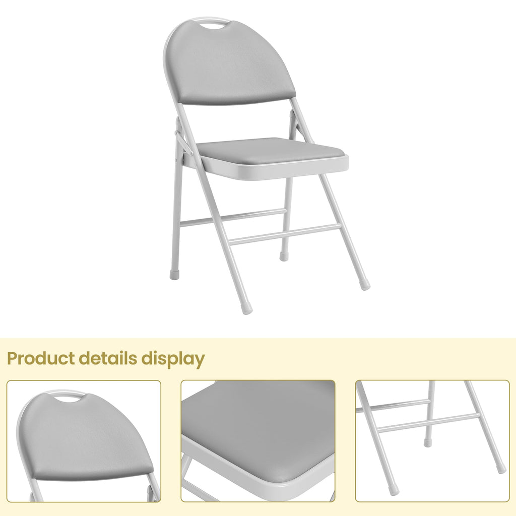 4 Pack Folding Chairs with PU Leather Padded Cushion, 350Lbs Capacity, Lightweight Ergonomic Design, Metal Frame