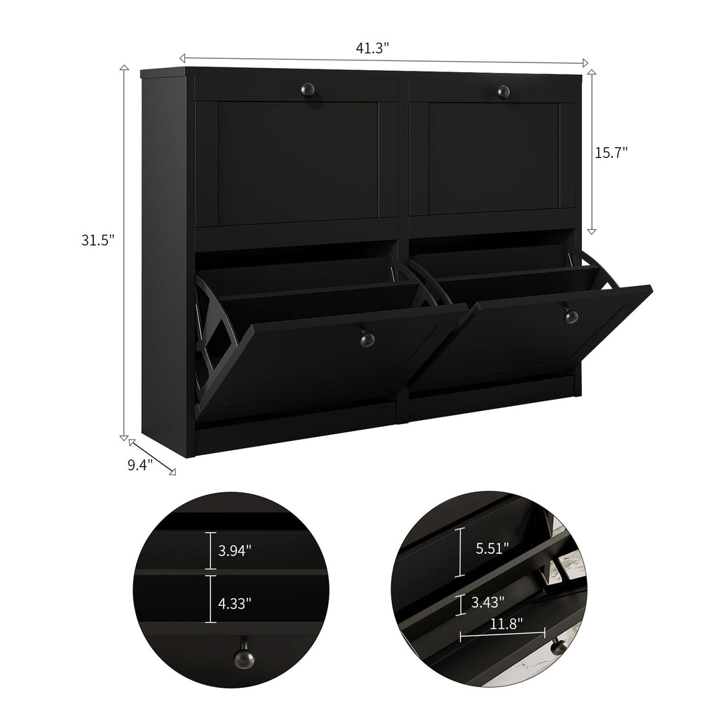 Shoe Cabinet with 4 Flip Drawers, Freestanding Shoe Storage Cabinet with Adjustable Shelf & Anti-Tipping Device, Shoe