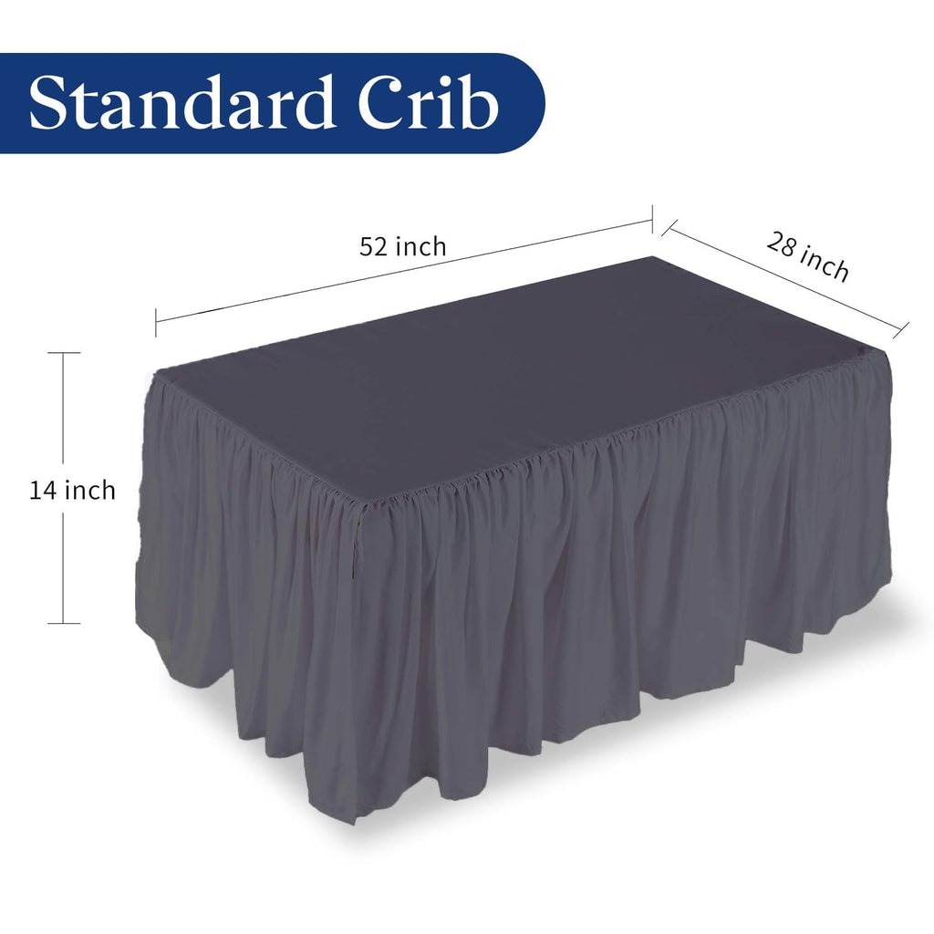 Dark Grey Crib Bed Skirt 14" Drop, Fits 28" x 52", Dust Ruffle