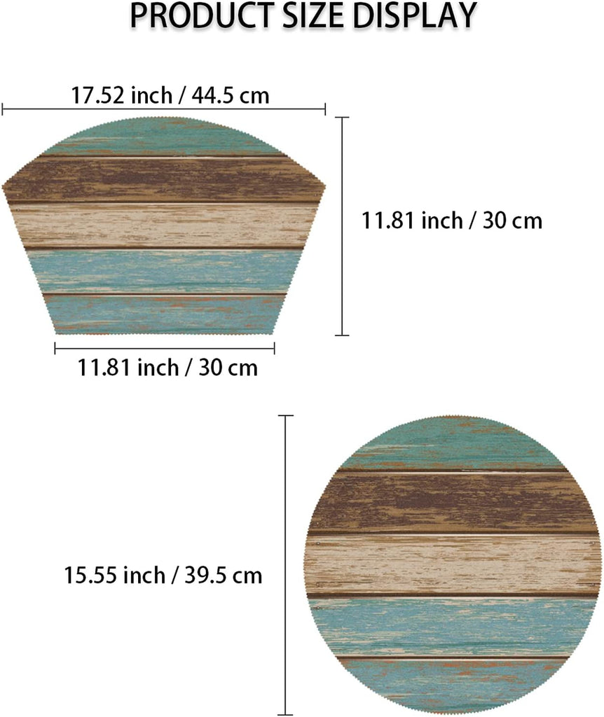 Placemats for Round Tables Retro Rustic Wood Texture 4 Wedge Table mats 1 Round Table mats Washable Heat - Set of 5