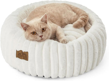 Calming Cat Bed, Donut Kitten Bed, Small Round Dog Bed Cream