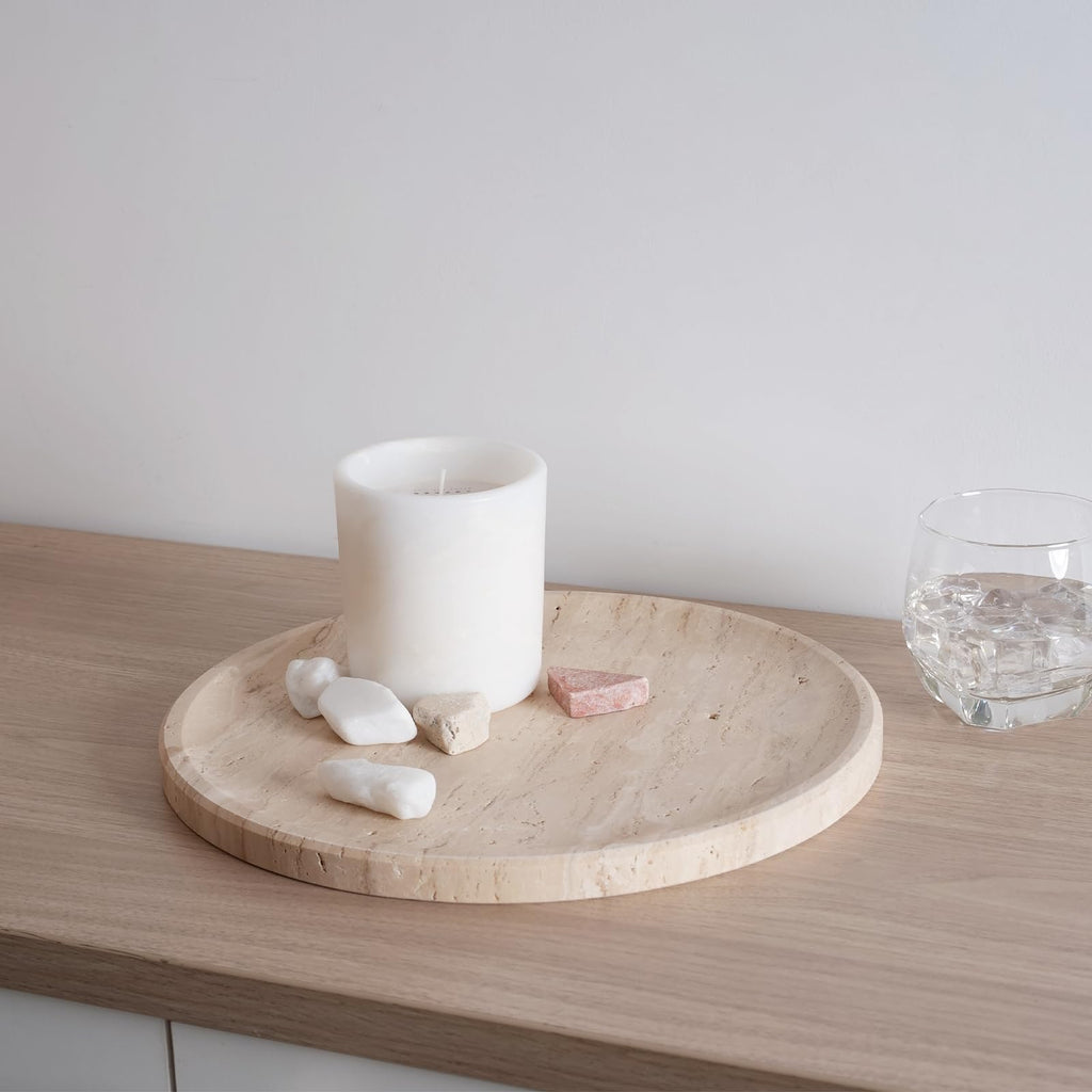 Travertine Tray, 11.8" Marble Round Serving Tray and Coffee Table, Bathroom Trays for Counter, Decorative Vanity