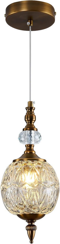 Vintage Glass Pendant Light Antique Brushed Gold Chandelier 4.72" Mini Adjustable Hanging Ceiling Light Fixture for