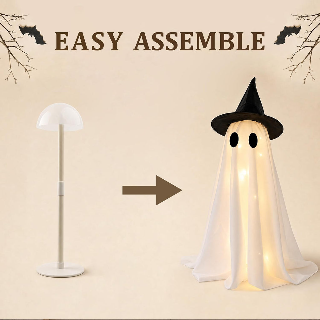 Halloween Decorations Light-Up Ghosts with Witch Hats - Set of 2