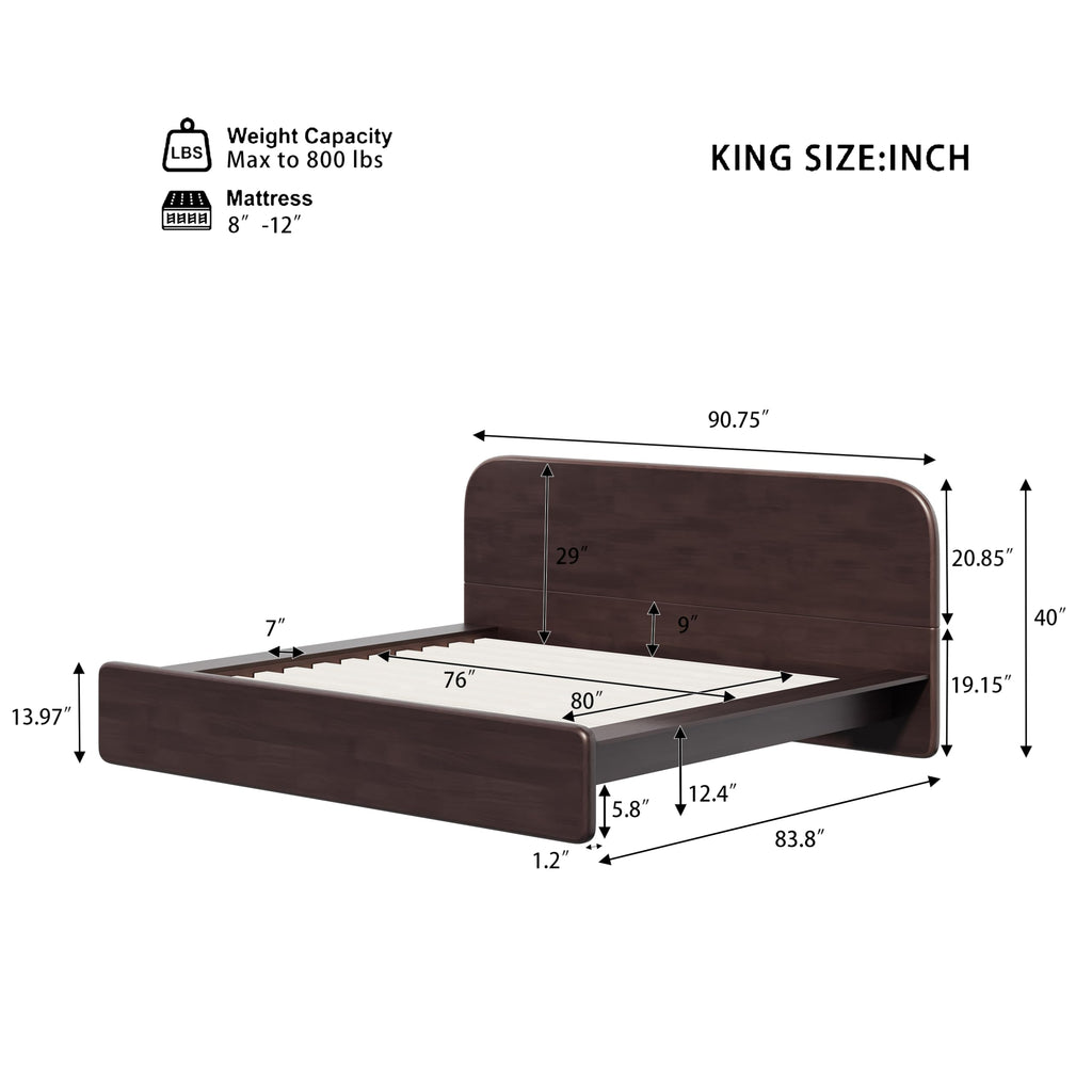 King Walnut Platform Bed with Rounded Headboard