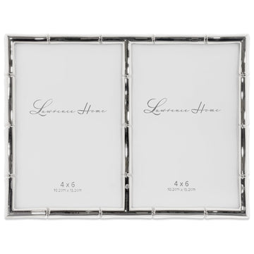 4x6 Double Silver Metal Picture Frame with Bamboo Design