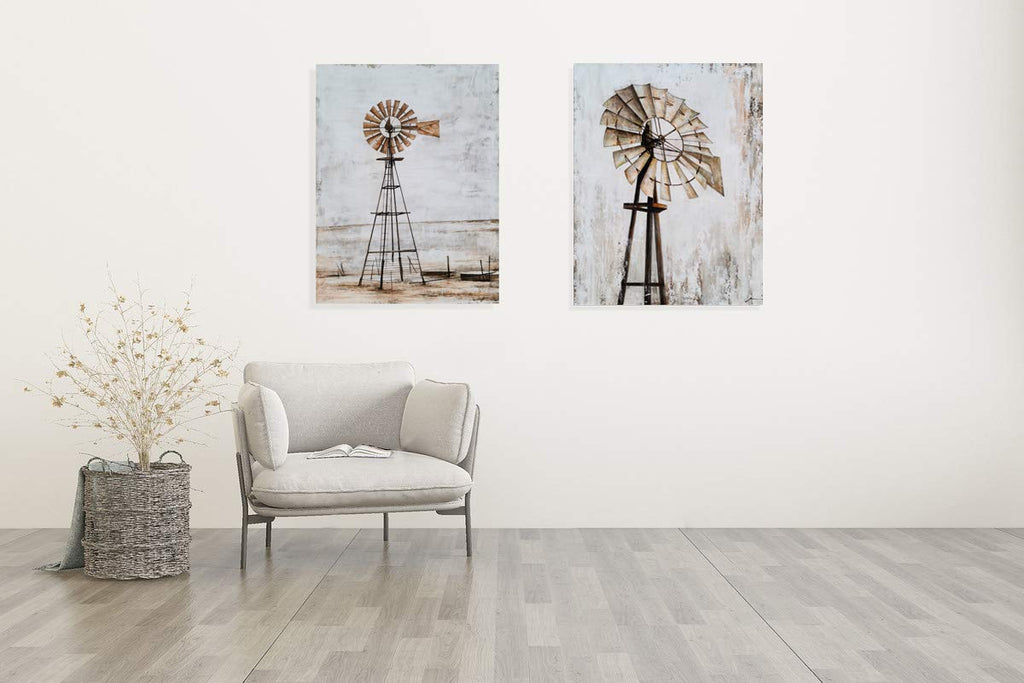 Windmill Wall Decor Modern Rustic Canvas Wall Art Paintings with Textured Contemporary Abstract Artwork Pictures