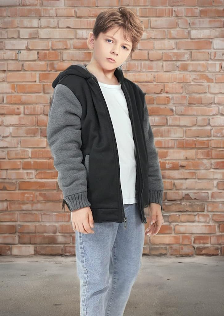 Boys Sherpa Lined Hoodie Kids Fleece Jacket Sweatshirt