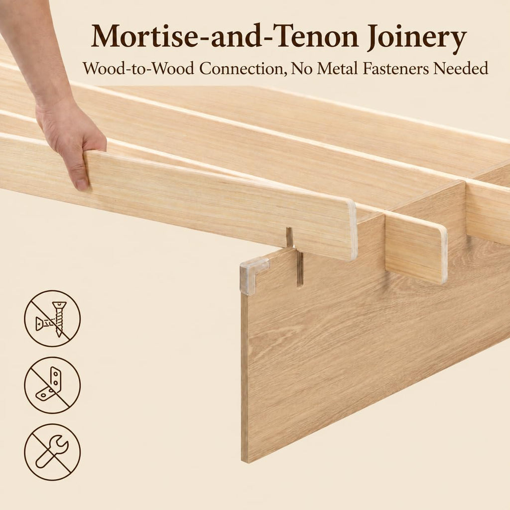 Wood Platform Bed Frame, Japanese Joinery Tool‐Free Bed Frame