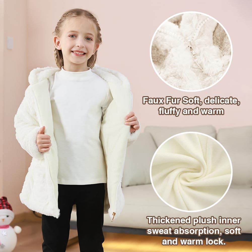 Kids Girls Winter Warm Coats Jacket Clothes Outwear Overcoat Ear Hooded Faux Fur Thicken Fleece Toddler