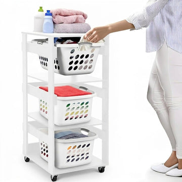 Laundry Basket Holder Shelf, Stackable Laundry Sorter, White, 3 Tier