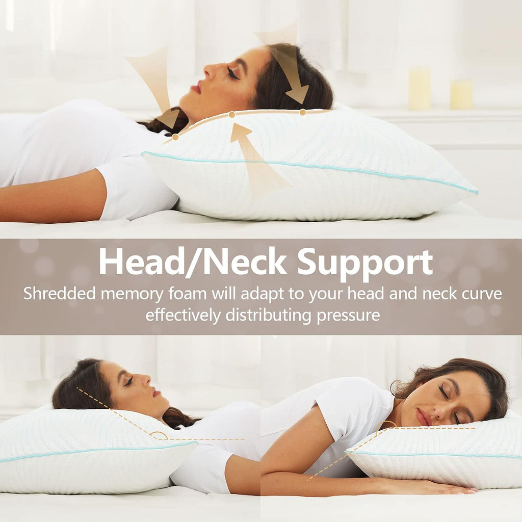 Pillows King Size Set of 2 Cooling Memory Foam Pillows | Pillows for Sleeping Adjustable Medium Firm Back and Side