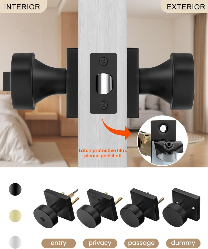 Entry Door Knob with Lock and Key - Zinc Alloy Matte Black Front Door Lockset or Interior Use