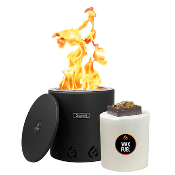 El Campo Portable Wax-Burning Fire Pit with Refill, Matte Black Finish