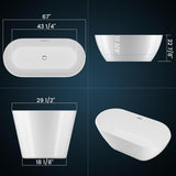 Freestanding Bathtubs 67 inch Acrylic Stand Alone Tub - White Finish with Chrome Drain, Deep Ergonomic Oval Soaking