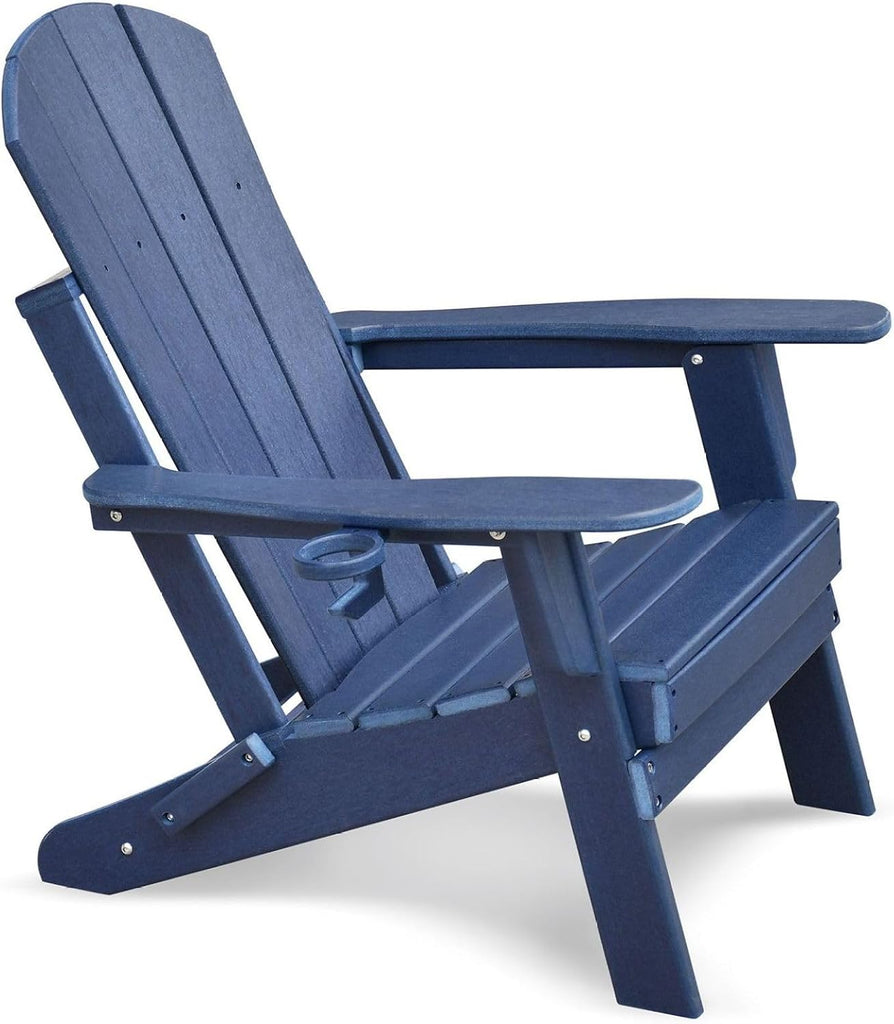 Folding Adirondack Chair Weather Resistant, Outdoor HDPE Lawn Chair - Blue/Grey