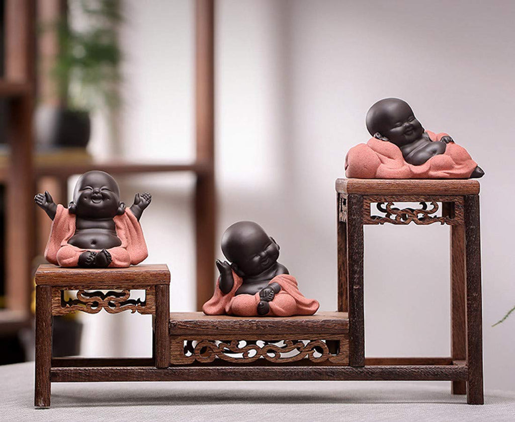 Ceramic Tiny Cute Buddha Statue Monk Figurine Classic Delicate Ceramic Arts and Crafts Tea Accessories 2.8'' Inches