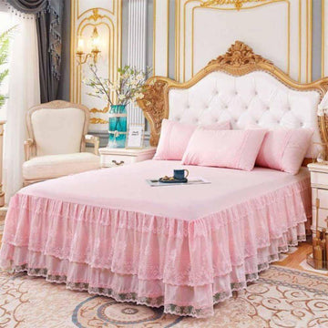 Double Lace Bed Skirt for Bed - 17in. Drop, Easy Fit Ruffle Bedskirt Wrap Around Bed Skirt, Anti Wrinkle & Fade