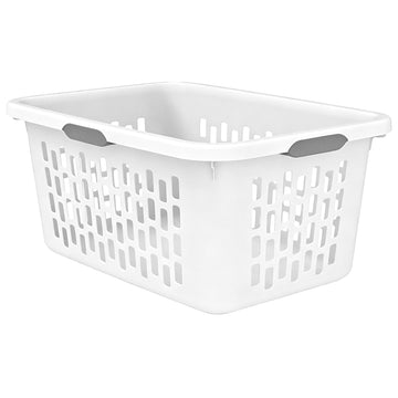 Large Plastic Laundry Basket, 70L, White, Ventilated, with Grip Handles, Rectangular Cloths Hamper