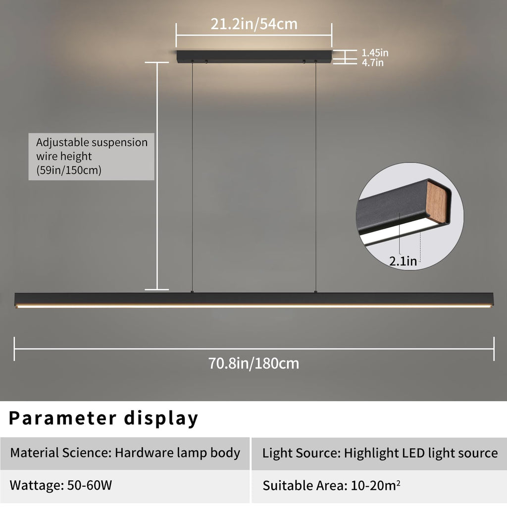 70" LED Linear Pendant Light Fixtures, 25W Dimmable Pool Table Light with Remote, Modern Island Lights Dining Room
