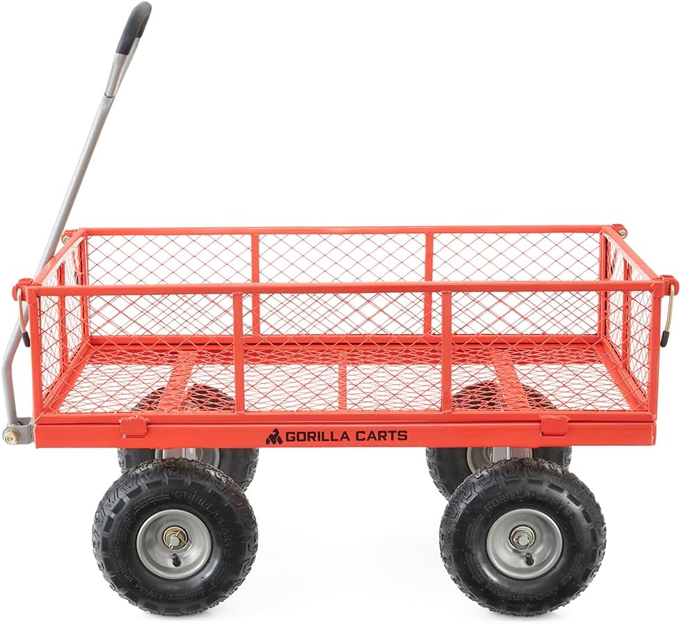 800-Pound Capacity Heavy Duty Steel Mesh Versatile Utility Garden Wagon with Easy Grip Handle for Outdoor Hauling