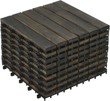 Interlocking Deck Tiles, Acacia Hardwood Outdoor Flooring, Dark Brown Deck Tiles, 12 12 Inch Striped Patio Floor Tiles