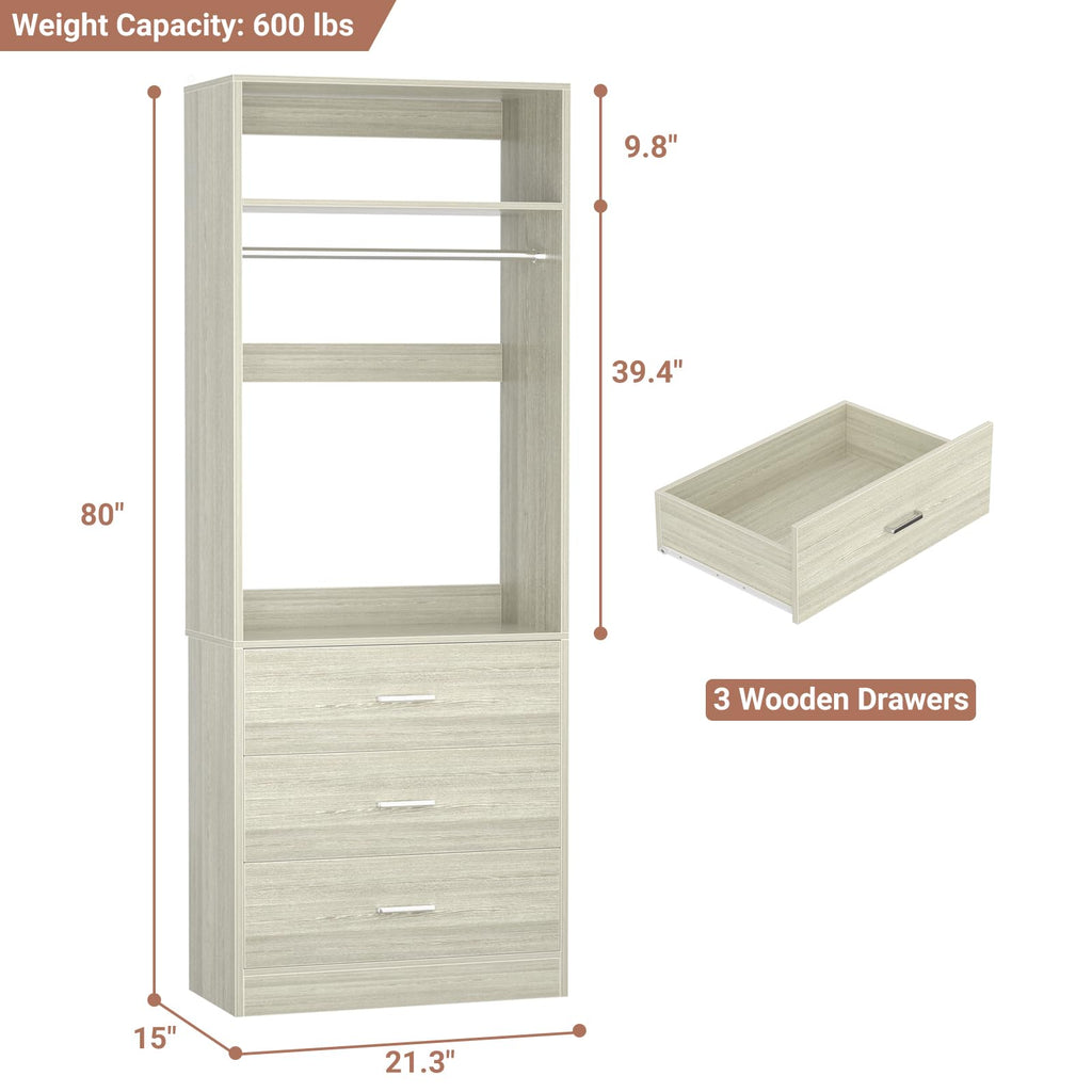 Closet Systems with 12 Wood Drawers, Closet System Set of 4