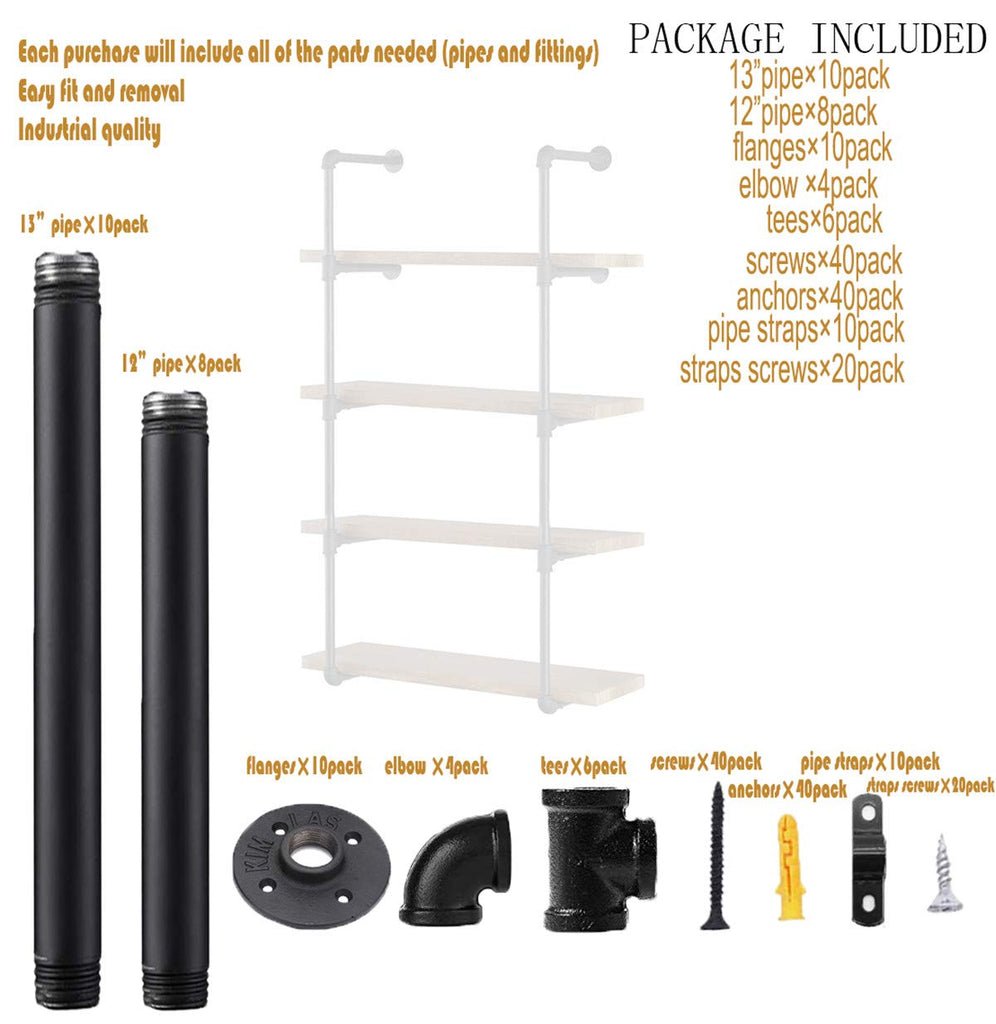 Industrial Wall Mount Iron Pipe Shelf Shelves Shelving Bracket Vintage Retro Hung Black DIY Open Bookshelf Racks