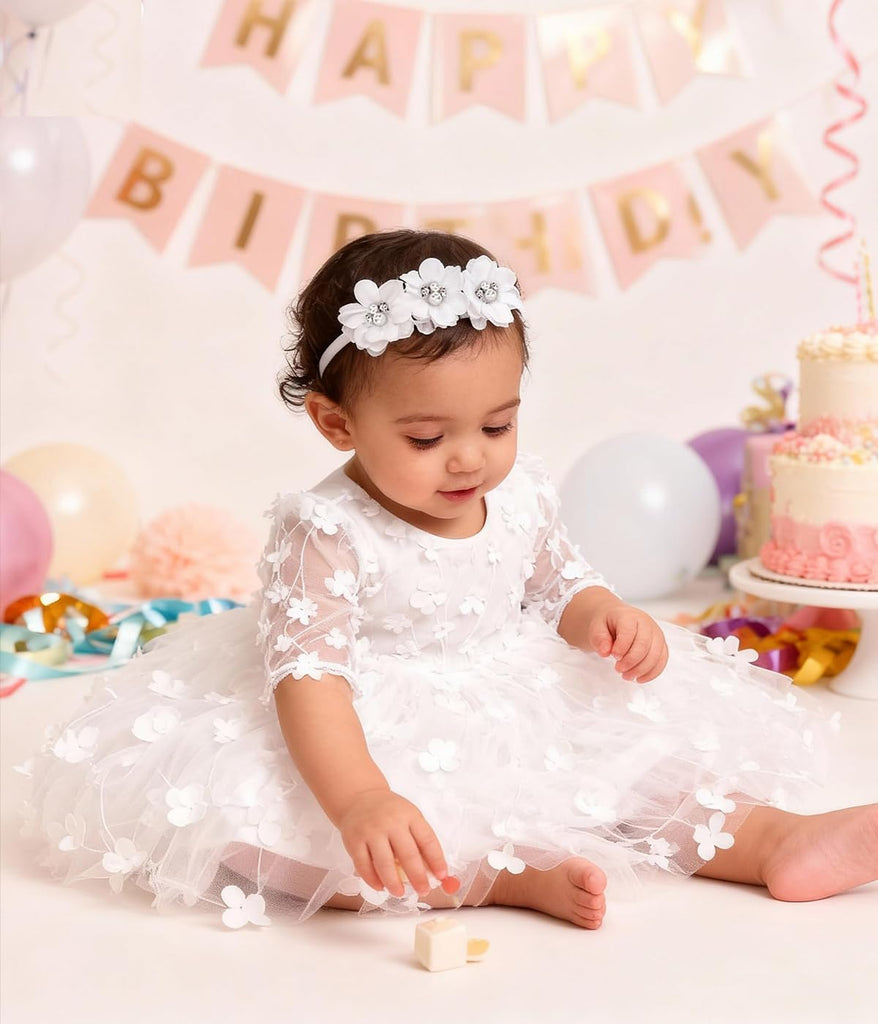 Baby Bowknot Flower Dresses Toddler Baptism Christening Dress