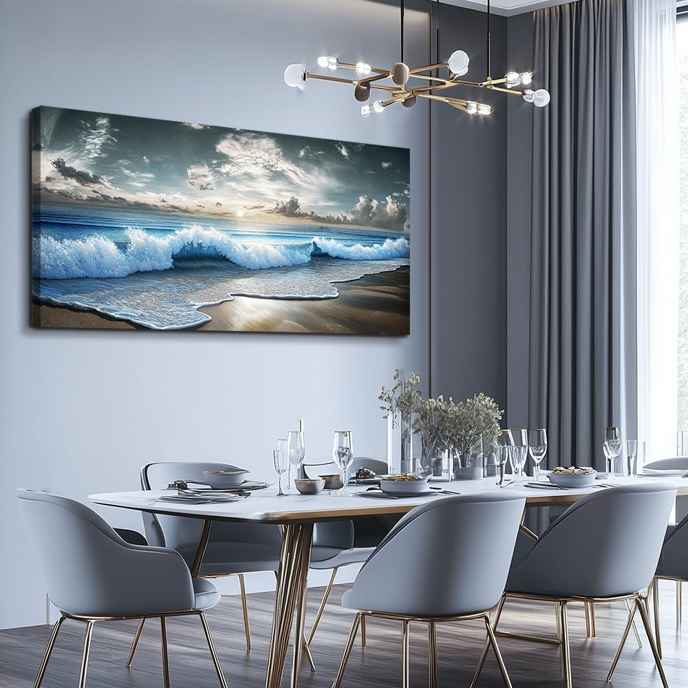 Blue Ocean Canvas Wall Art Large Paintings Landscape Nature Artwork For Walls Wall Decor Beach Pictures Office Waves