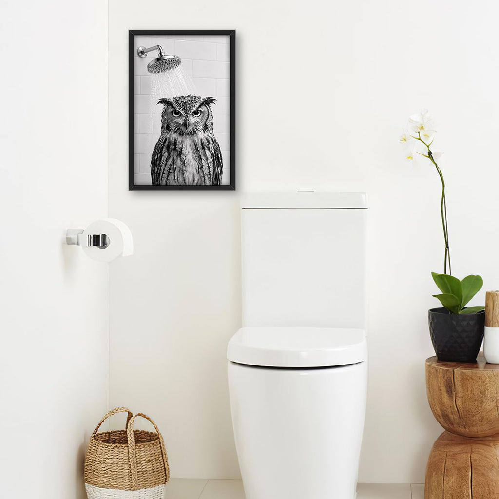 Bathroom Owl Shower Funny Wall Art Decor Pictures Painting 16"x24"