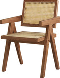 Wooden Dining Chairs Set of 2, Mid-Century Modern Rattan Chairs with Armrests, Walnut