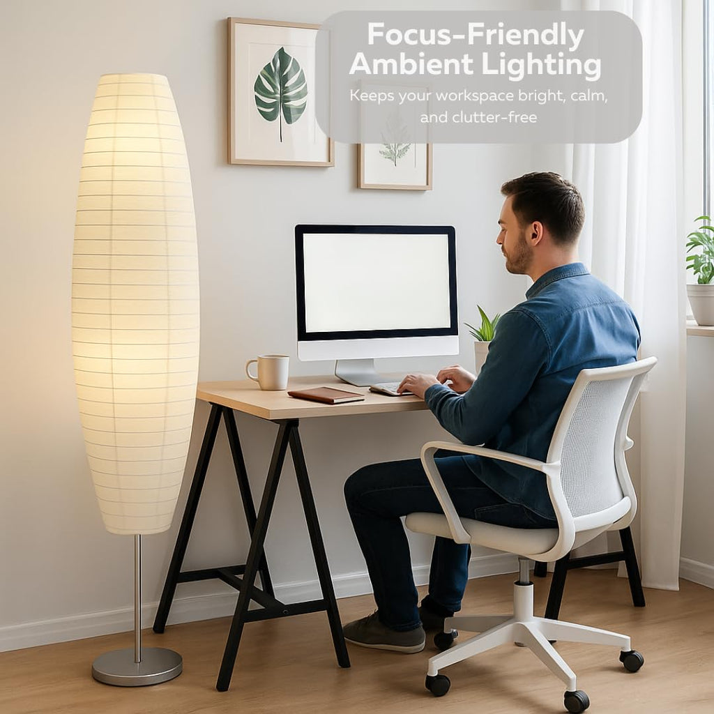 Paper Floor Lamp Set of 2, 59" Tall Modern Standing Lamps, Asian Style Rice Paper Shade Lantern Lights, 2-Pack