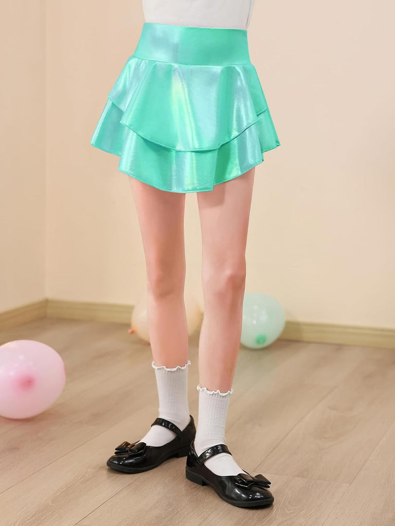 Girls Metallic Skater Skort Kids Shiny Scooter Skirt