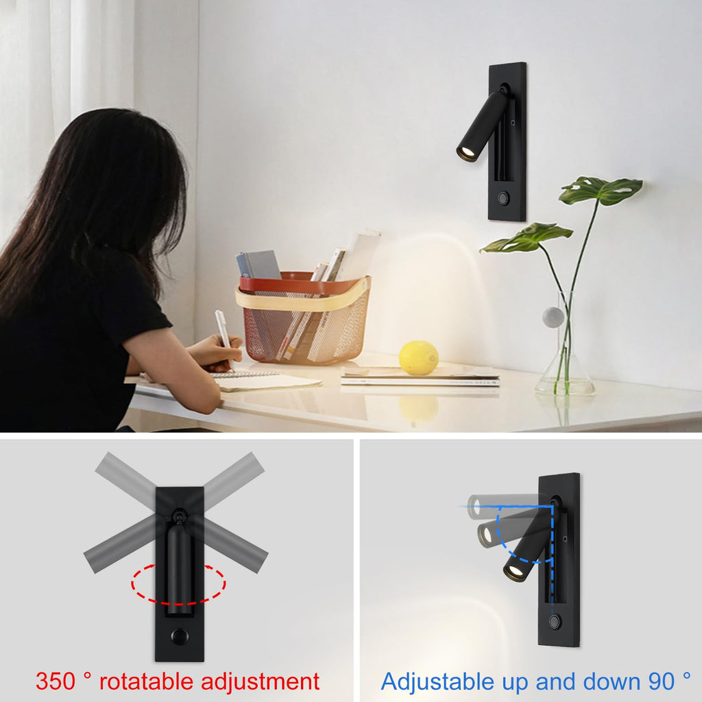 LED Bedroom Lamp Headboard Wall Light Sconce, Bedside Reading Light Recessed Push Switch Wall Lamps, Hotel Bed Side