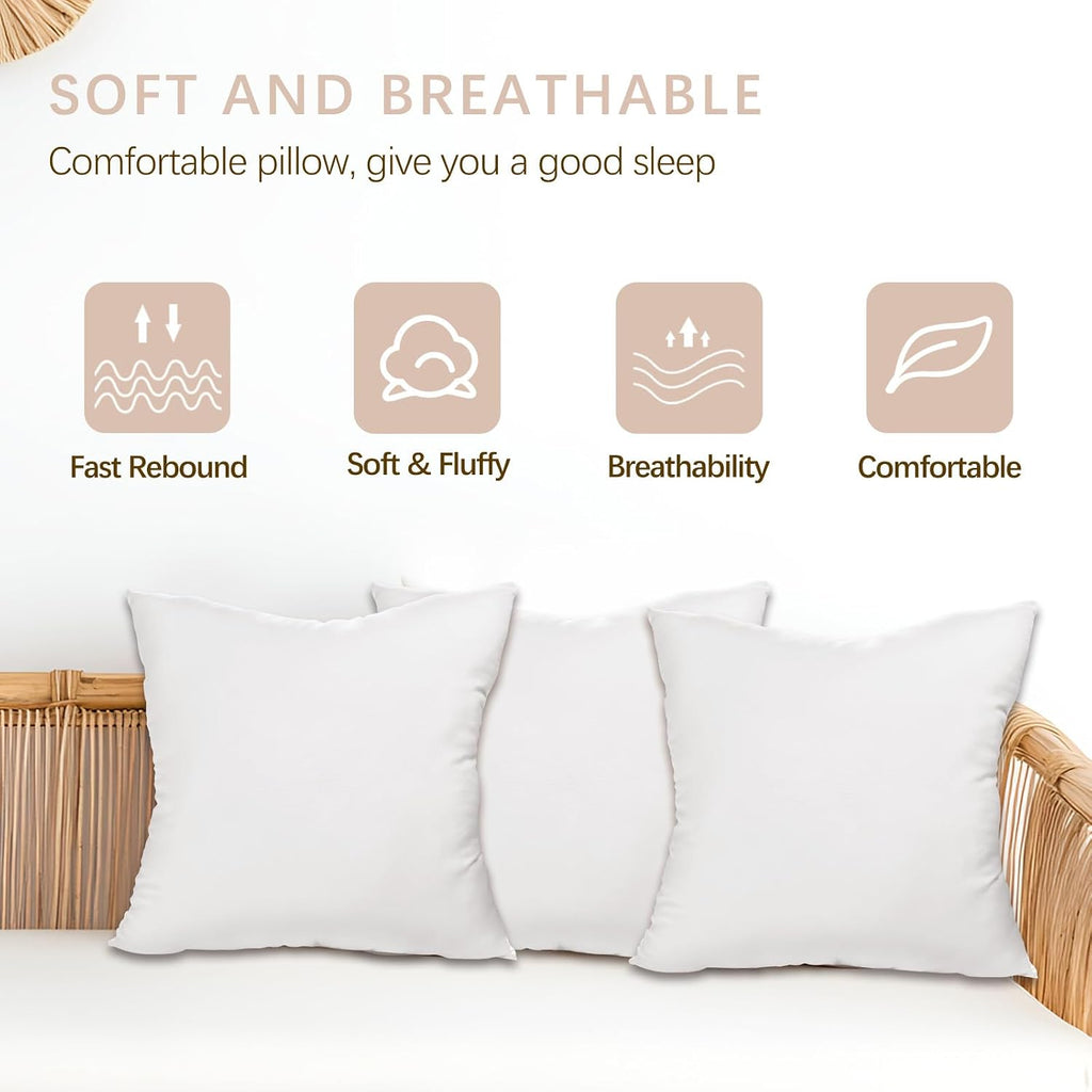 Throw Pillows Insert, White 18x18in Pillow Inserts with 100% Cotton Cover,Bed and Couch Decorative Stuffer - Set of 2