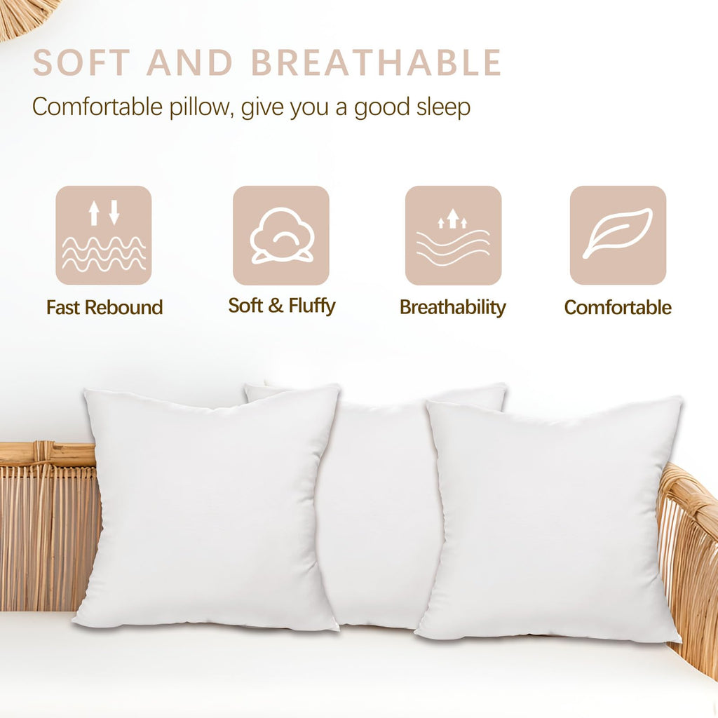 Throw Pillows Insert Set of 2, White 28x28 in Pillow Inserts with 100% Cotton Cover, Bed and Couch Decorative Stuffer
