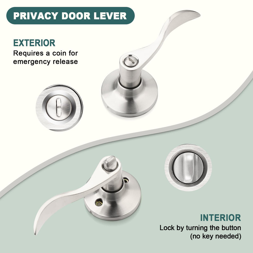 1 Pack Privacy Door Levers Brushed Nickel Lever Door Handles Interior Door Locks Wave Door Handles