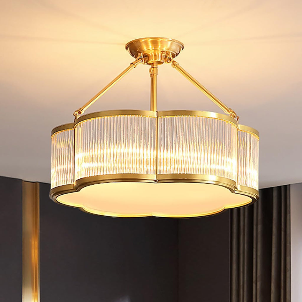 24 in Large Semi Flush Brass Chandelier for Living Room Bedroom | 6-Bulbs Design,Gold Ceiling Light,Art Deco Light