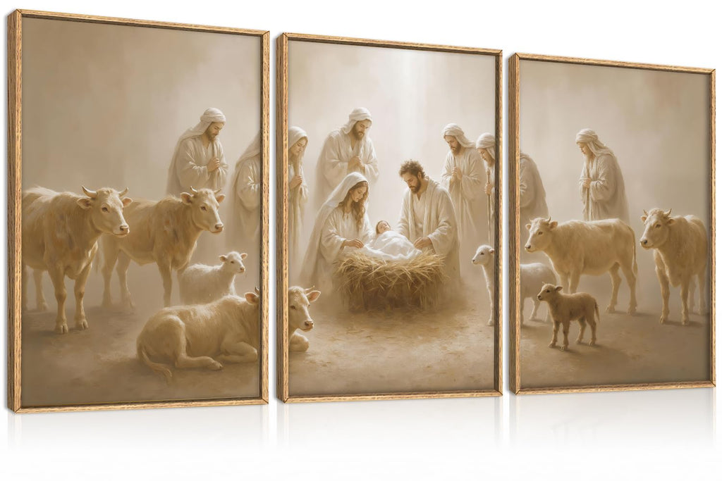 Christian Jesus Canvas Wall Art, Neutral Nativity Wall Decor