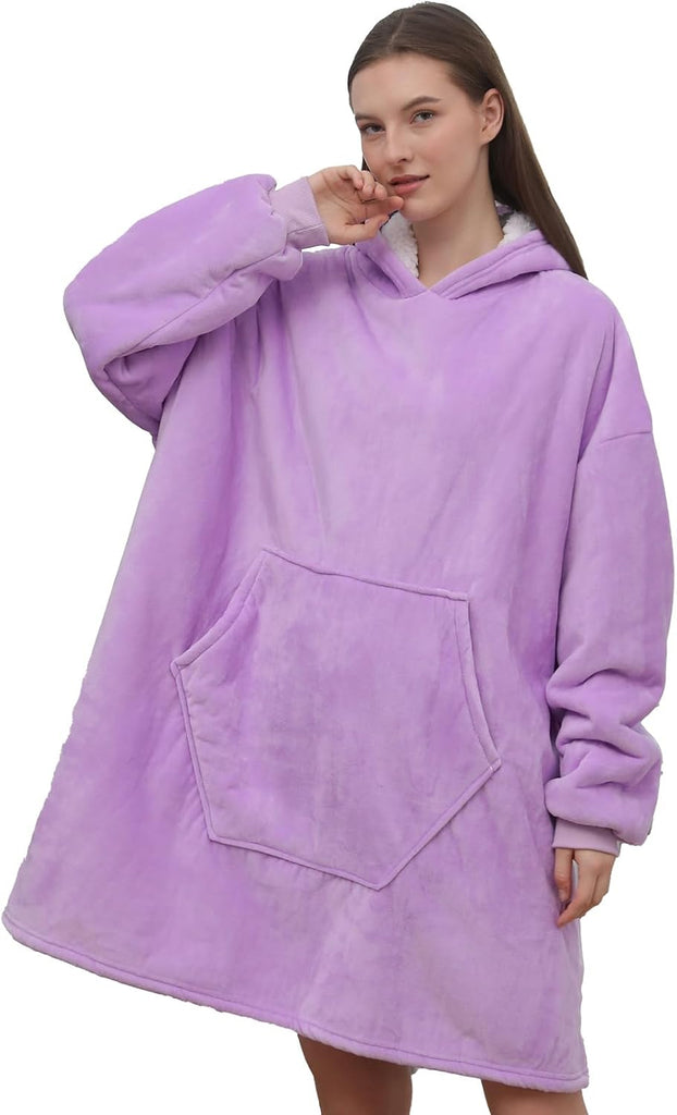 Wearable Blanket Hoodie, Oversized Sherpa Fleece Sweatshirt Blanket with Giant Hood Pocket and Sleeves for Adult