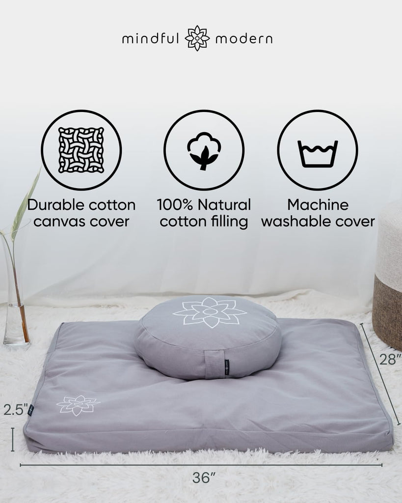 Zabuton Meditation Mat - Cotton Filled Yoga and Meditation Pad - Zabuton Meditation Cushion for Kneeling and Sitting