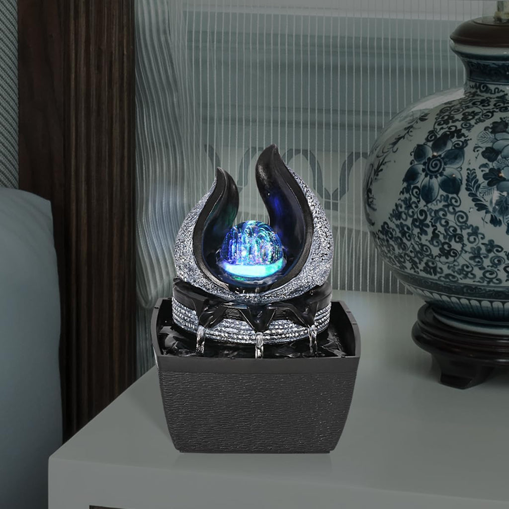 Tabletop Water Fountains Indoor, 3 Gears Desktop Fountain with Led Rolling Ball, Table Top Small Water Feature