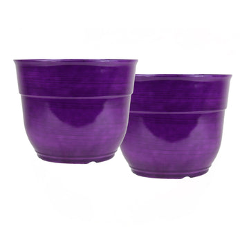 Indoor/Outdoor Glazed Brushed Happy Plastic Planter, Large, Dark Purple, 15" (Pack of 2)
