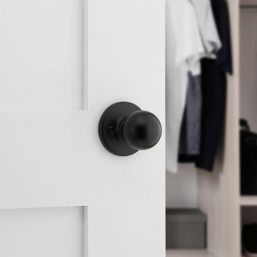 Polo Dummy Door Knob, Single Sided Handle for Closets, French Double Doors, and Pantry, Matte Black Non-Turning