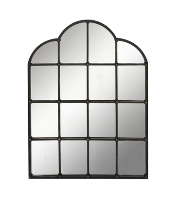 Metal Room Wall Mirror Window Pane Inspired Entryway Mirror with Arched Tops and Studs, Wall Mounted Mirror 36" x 2"