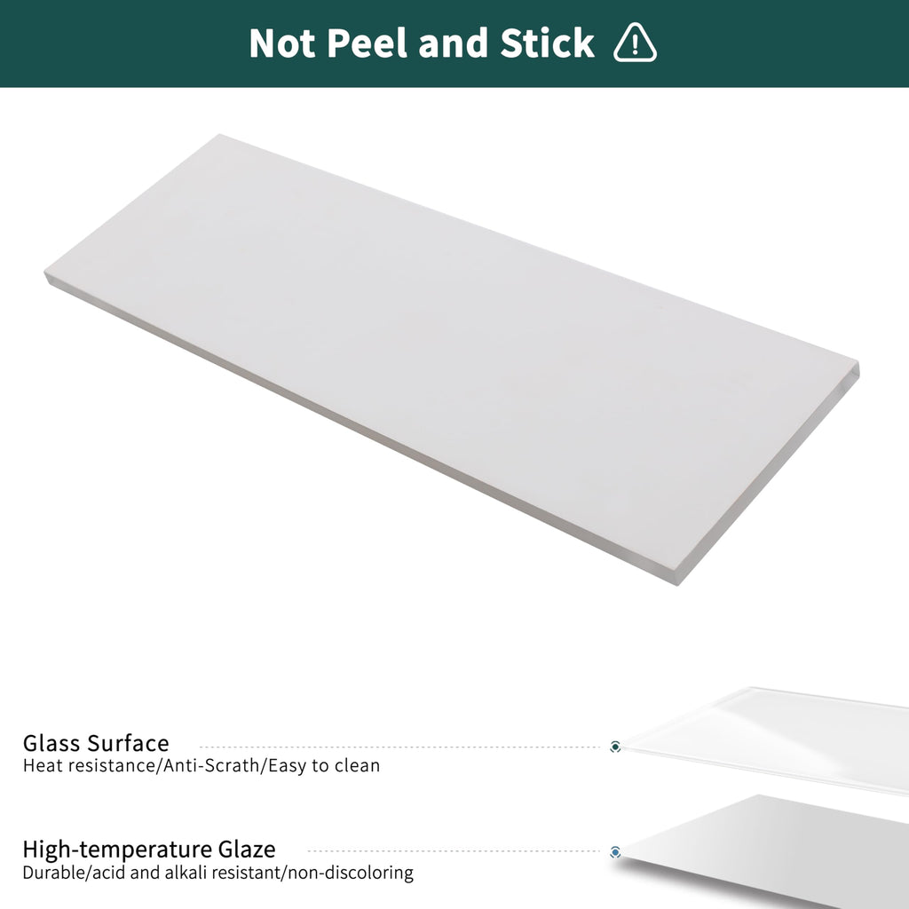 White Glass Subway Tile, Glass Kitchen Shower Backsplash Wall, 4 x 12 Inches, 12Pcs, 4 Sq.Ft.