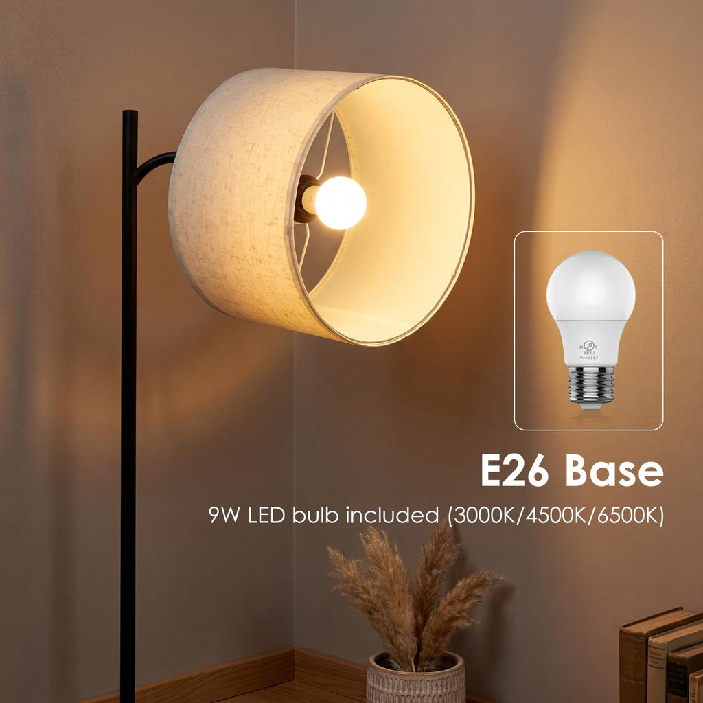 Floor Lamp with Table, USB/Type-C/AC Charging Ports, 9W LED Bulb, Round Table & Nightstand (Light Off-White)