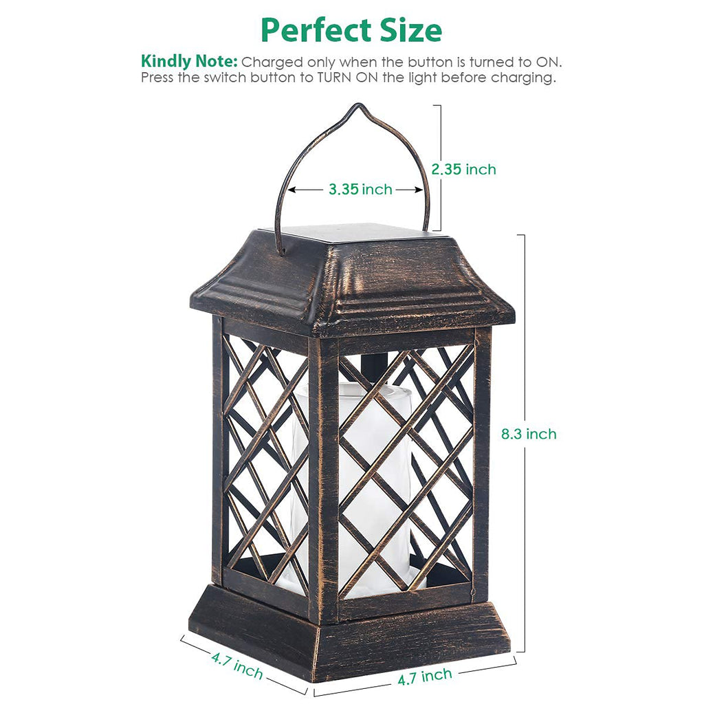 Flickering Flame Solar Lights Outdoor Metal Hanging Lantern, 2 Pack
